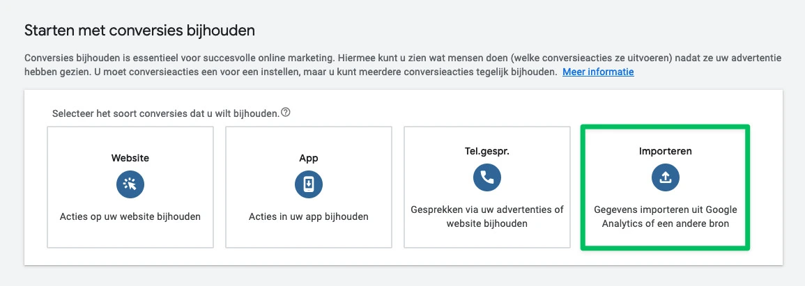 Belangrijke gebeurtenis importeren in Google Ads