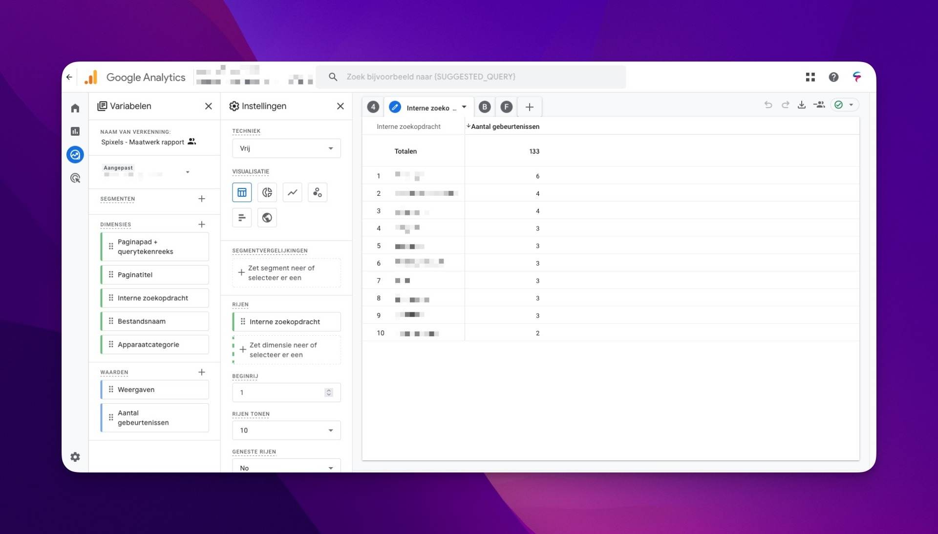 Interne zoekopdrachten in Google Analytics 4